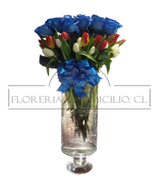 Florero con 20 Rosas Azules y 40 Tulipanes 